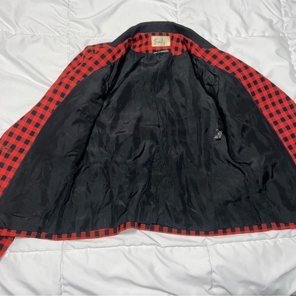 Emily | Wool Blend Red Buffalo Plaid Cropped Blazer Jacket Vintage 90’s - Picture 9 of 10